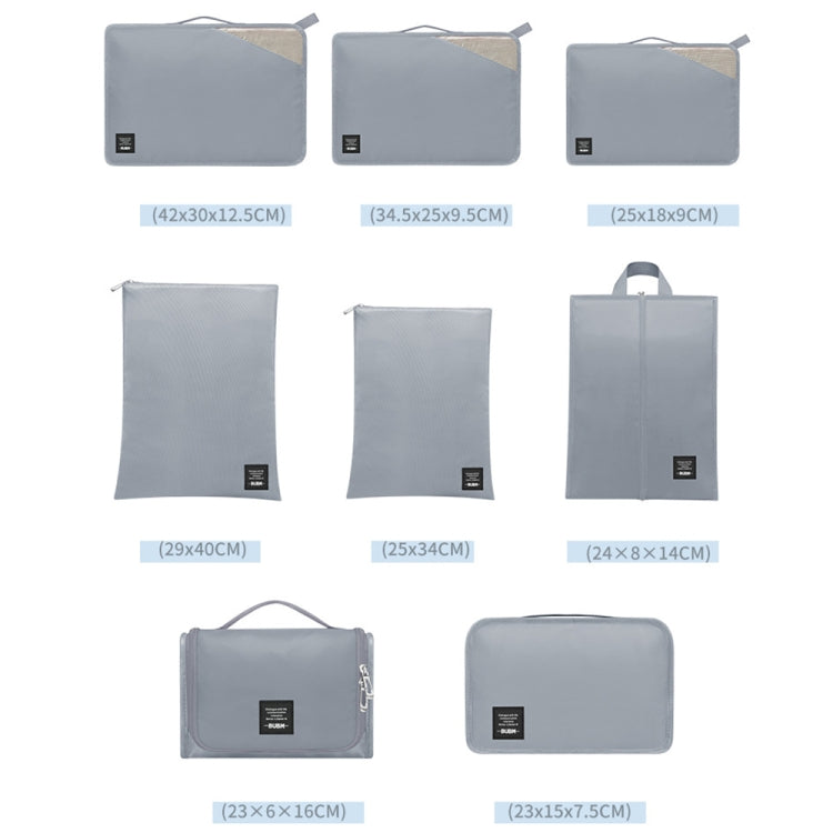 Light blue travel storage bag set with multiple sizes and zip closures
