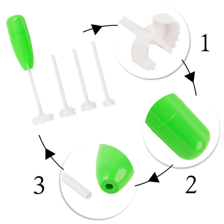 Vegetable core digger parts: green handle and three white hollowing prongs