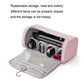 Pink open storage bag with mesh pouch and compartments for hair tools