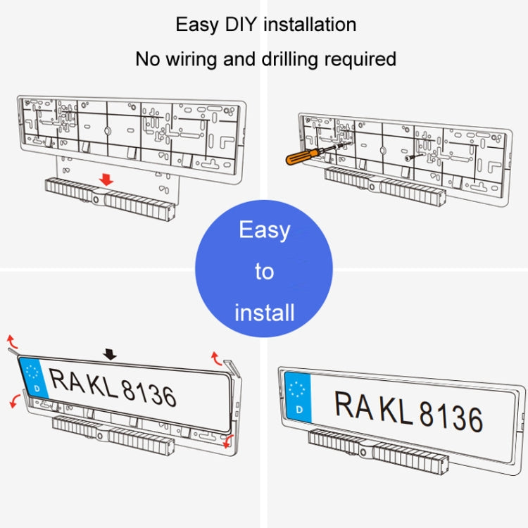 Wireless rear view car camera license plate mounting frame, DIY easy install