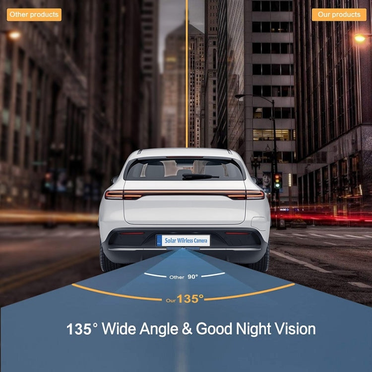 Solar wireless rear view camera system on car rear with wide-angle parking guides