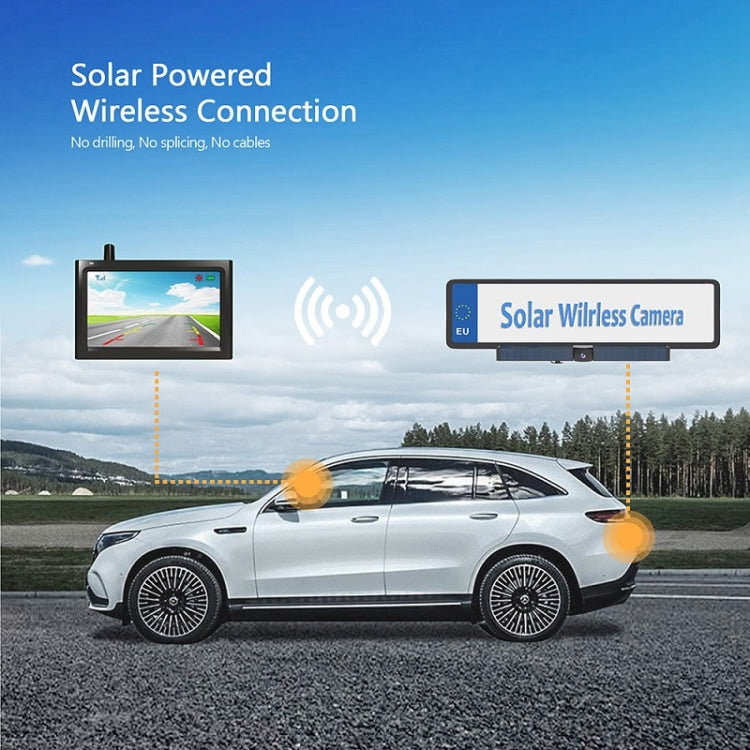 Solar wireless rear view kit with monitor and rear camera license plate frame