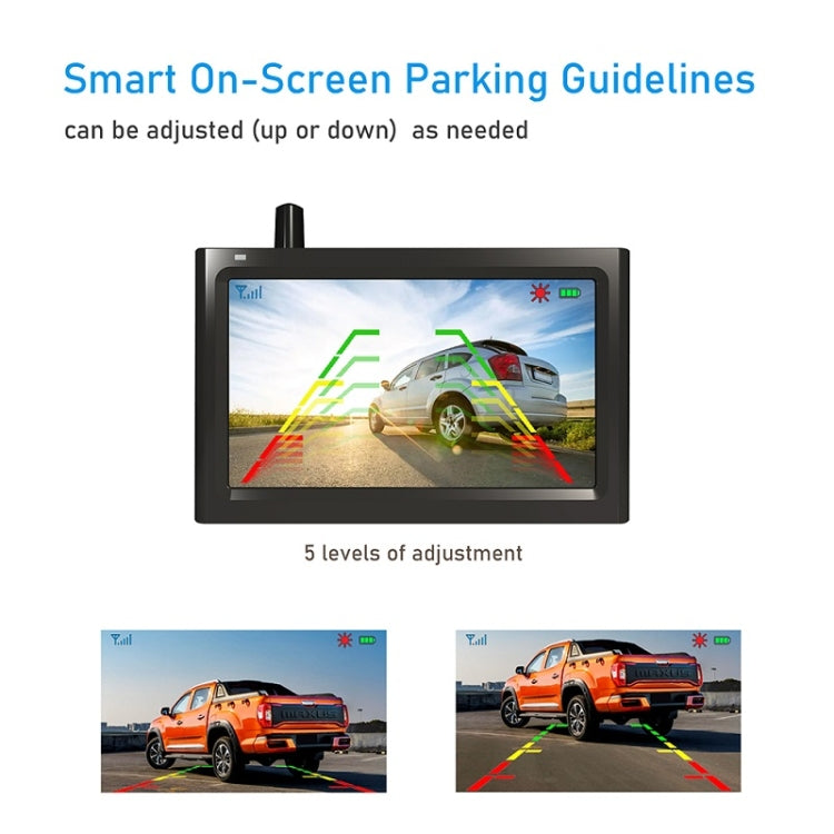 Wireless license plate camera monitor showing adjustable parking guide lines