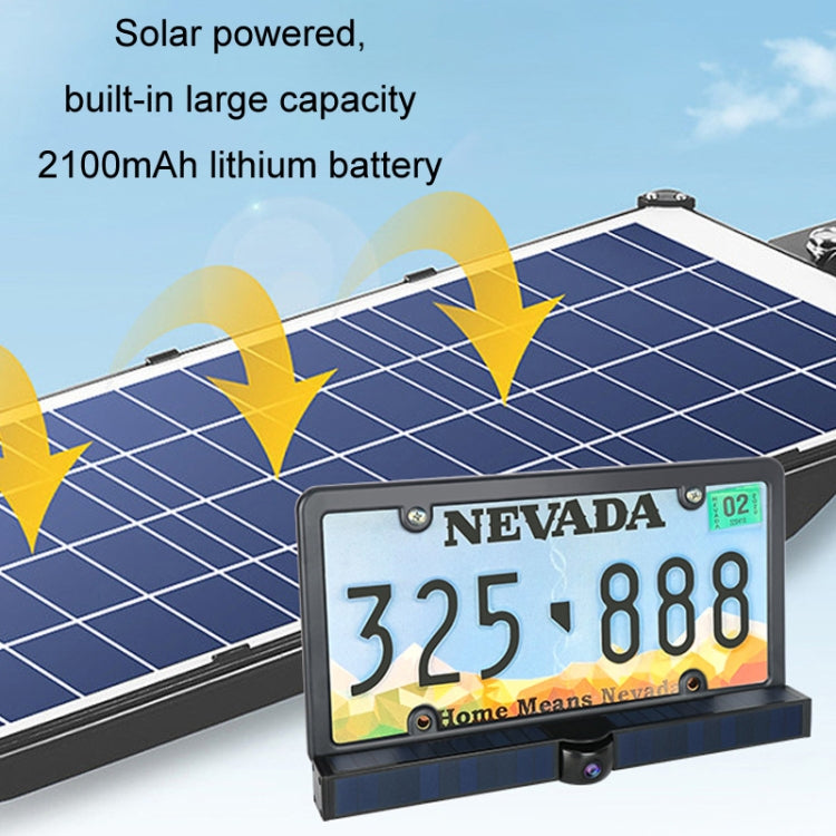 Solar license plate frame camera with built-in battery and license plate display
