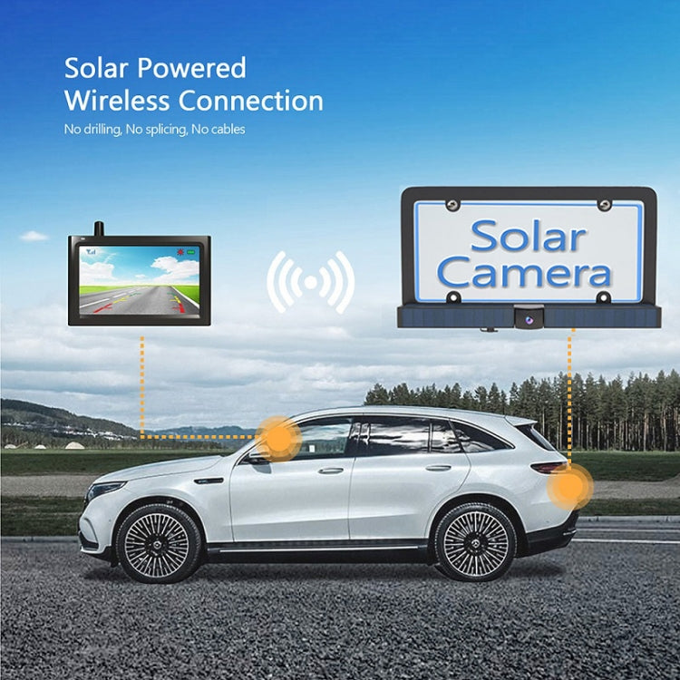 Solar wireless license plate frame camera system with monitor and car installation