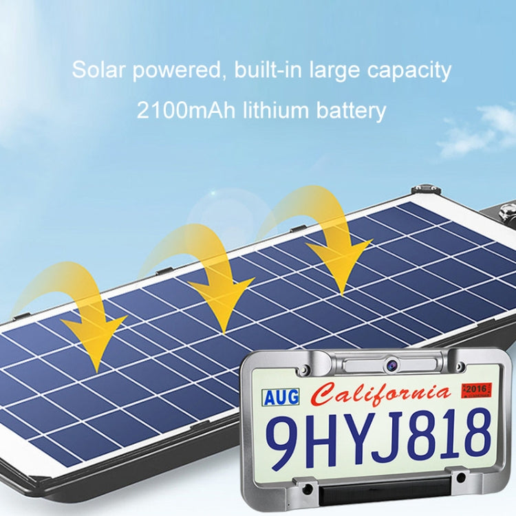 Solar license plate frame camera with built-in solar panel and battery