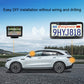 Solar license plate frame camera system on car with wireless display and signal icons