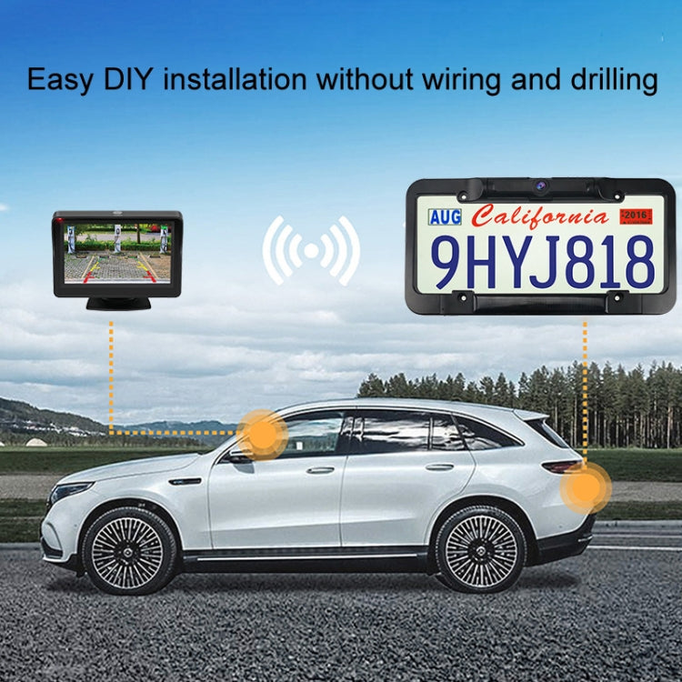 Solar license plate frame camera system on car with wireless display and signal icons