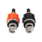 Inflatable paddle board air valve adapters, black and orange with white inner seals