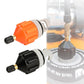 Inflatable paddle board air valve adapter with orange cap and brass stem, plus black cap