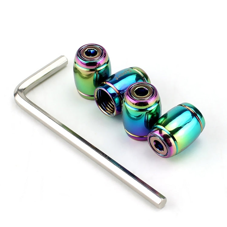 Colorful rainbow tire valve stem caps with L-shaped removal key