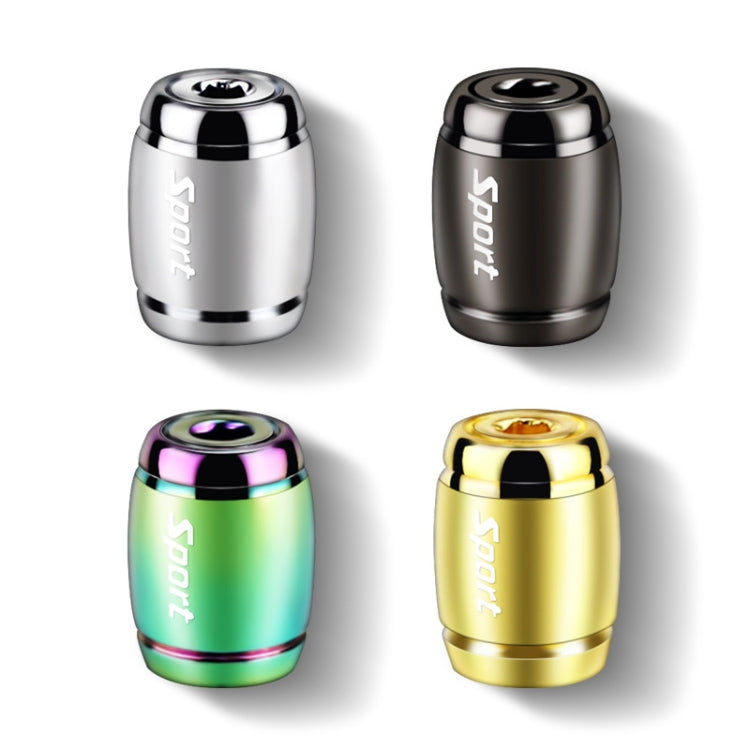 Assorted tire valve stem caps set: chrome, black, rainbow, and gold