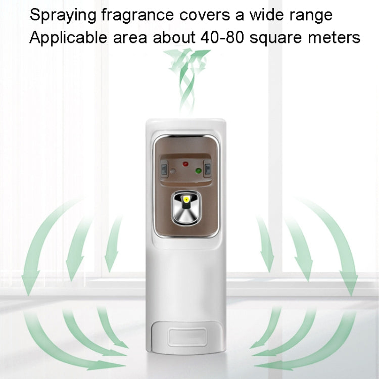 White light-sensor automatic fragrance sprayer showing spray coverage arcs