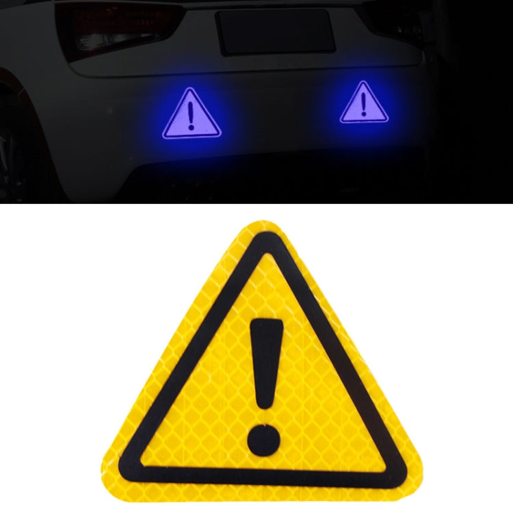 Yellow triangular reflective warning sticker with exclamation mark icon