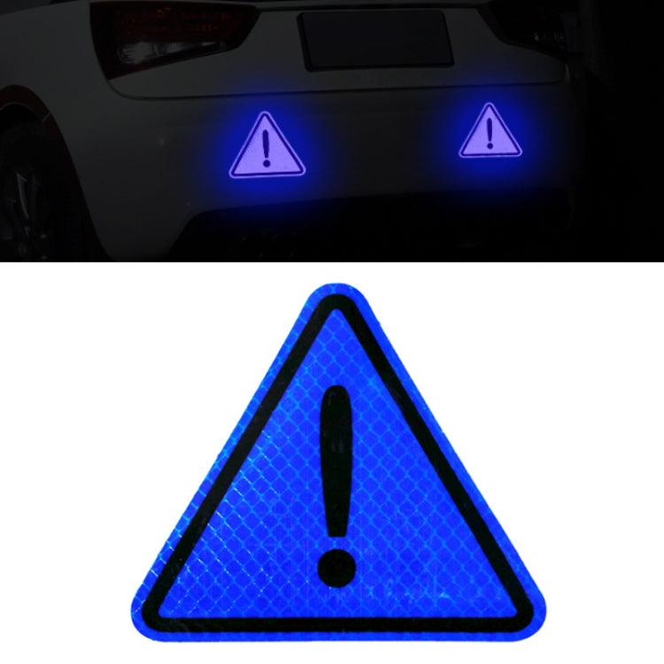 Blue triangular reflective warning sticker with exclamation mark icon