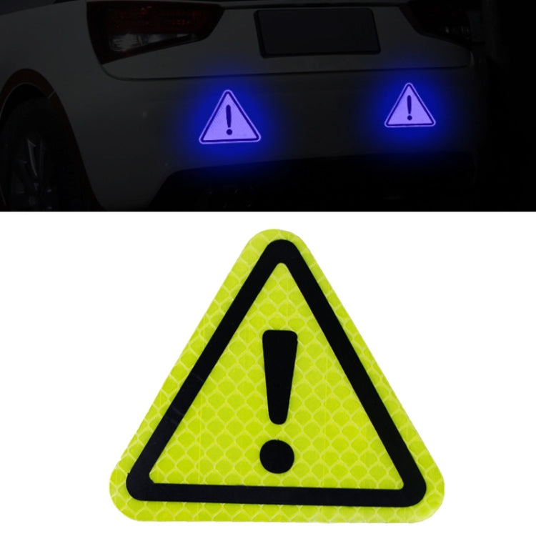 Green triangular reflective warning sticker with exclamation mark icon