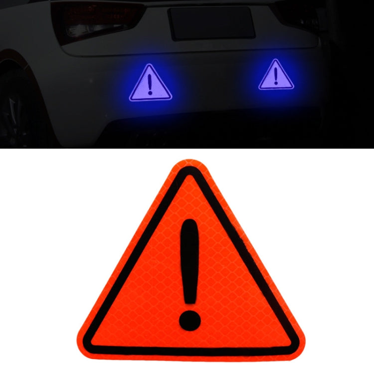 Orange-red triangular reflective warning sticker with exclamation mark icon