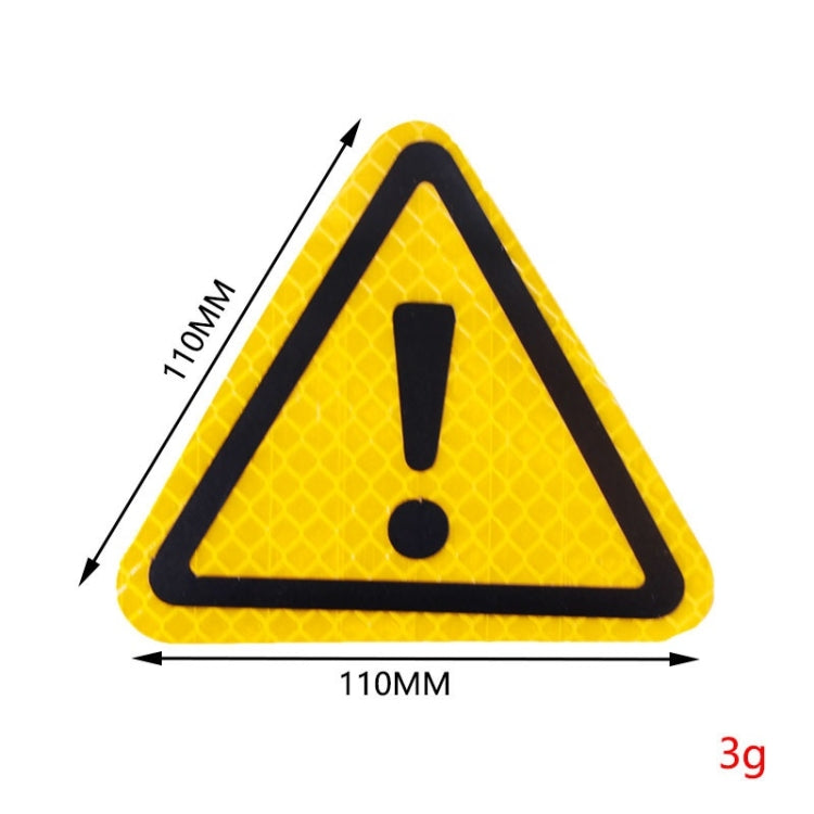 Yellow triangular reflective warning sticker, 110mm size with exclamation mark