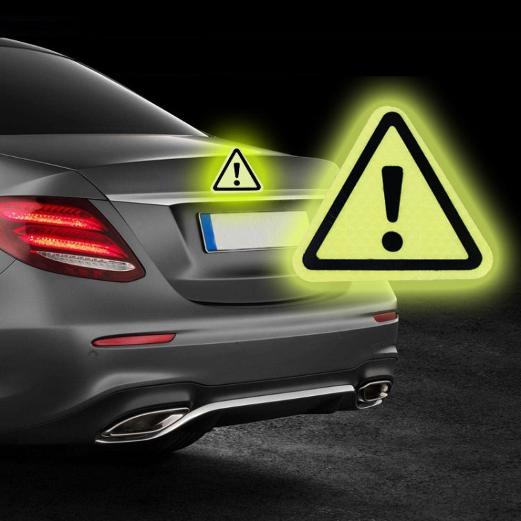 Lime green triangular reflective warning sticker with exclamation mark icon
