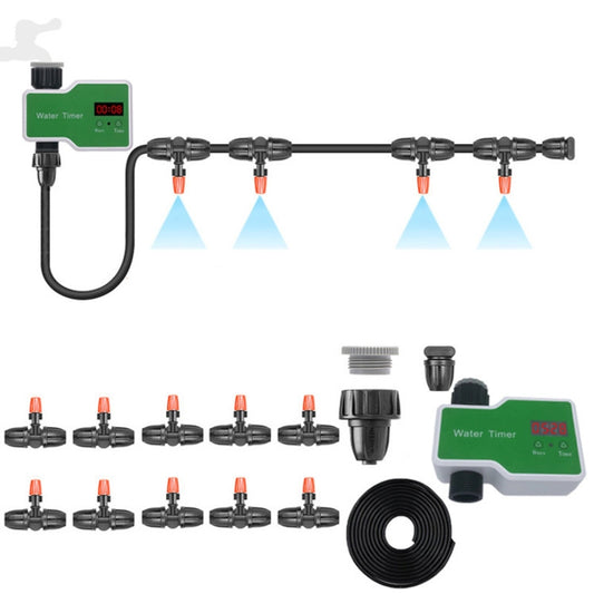Automated sprinkler irrigation kit with water timer and multiple hanging spray nozzles