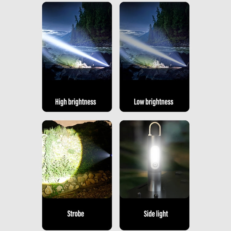 LED flashlight light modes icons: high, low, strobe, and side light