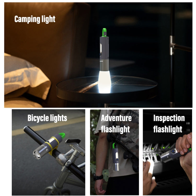 LED flashlight with white lampshade, standing upright with light on