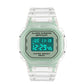 SANDA sport waterproof calendar watch with mint-green bezel, clear strap, and teal digital display