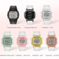 Assorted transparent resin digital watches in multiple colors on display