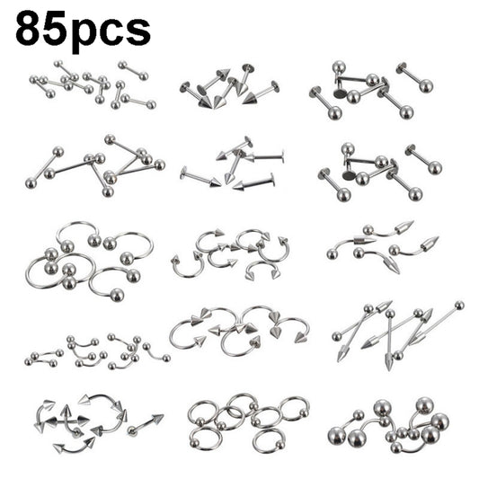 Stainless steel piercing stud and ring set, multiple body jewelry pieces