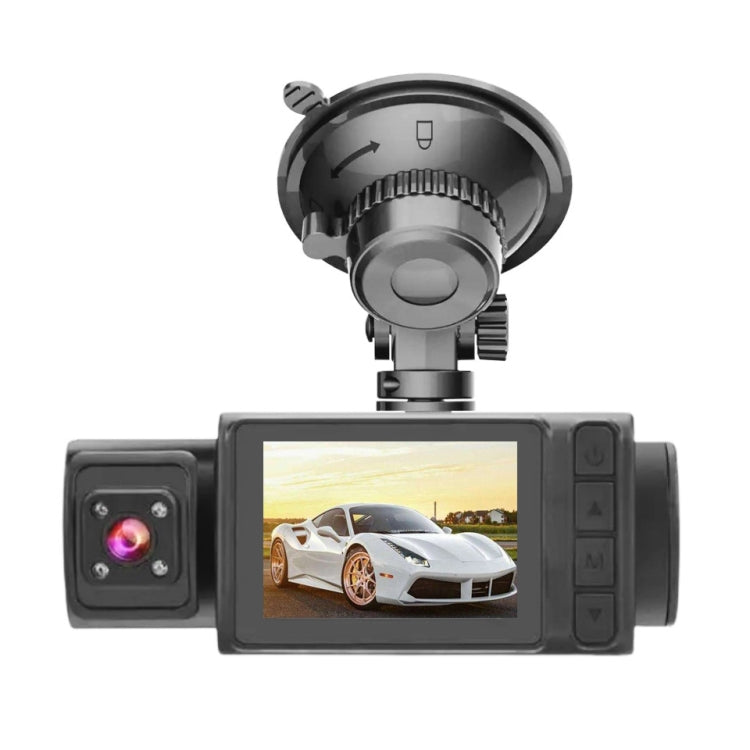 Black 3-channel dash cam with front camera, rear camera, and 2 inch screen