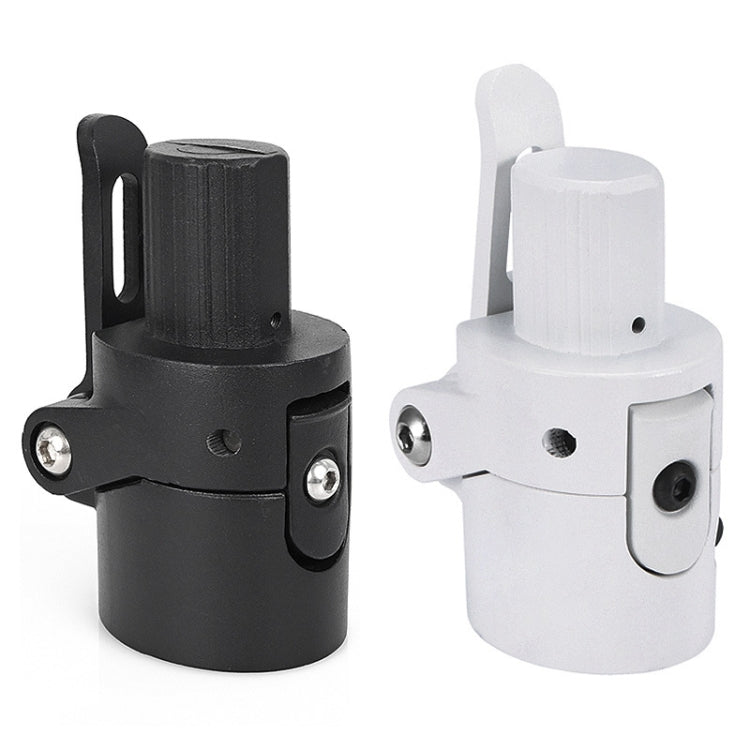 Black and white scooter folder assembly clamps with mounting screws