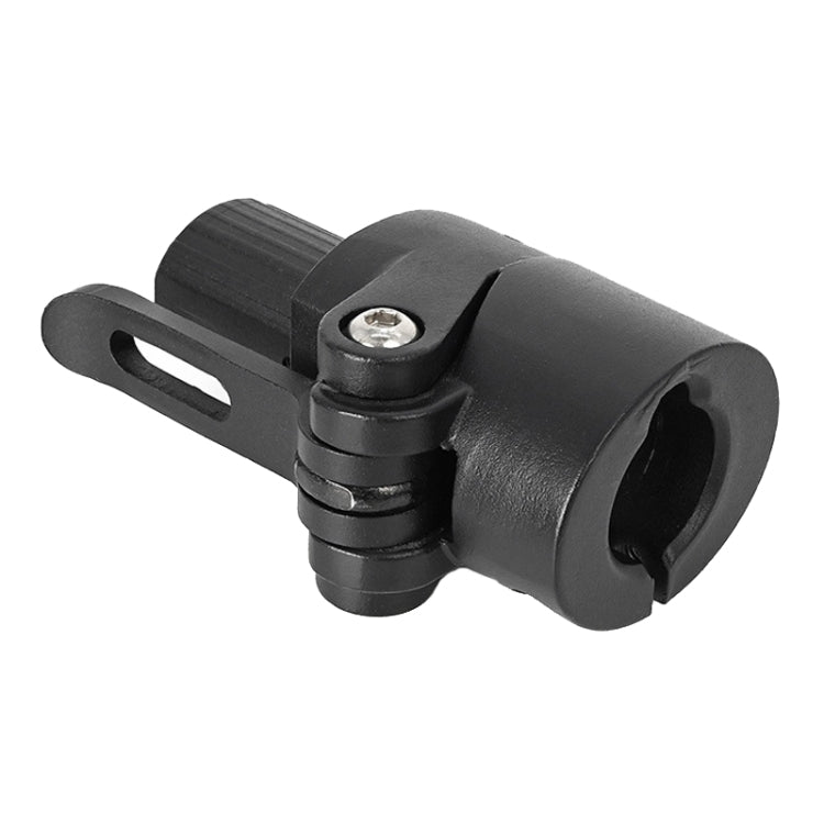 Black circular scooter accessory clamp with textured grip and metal bolt