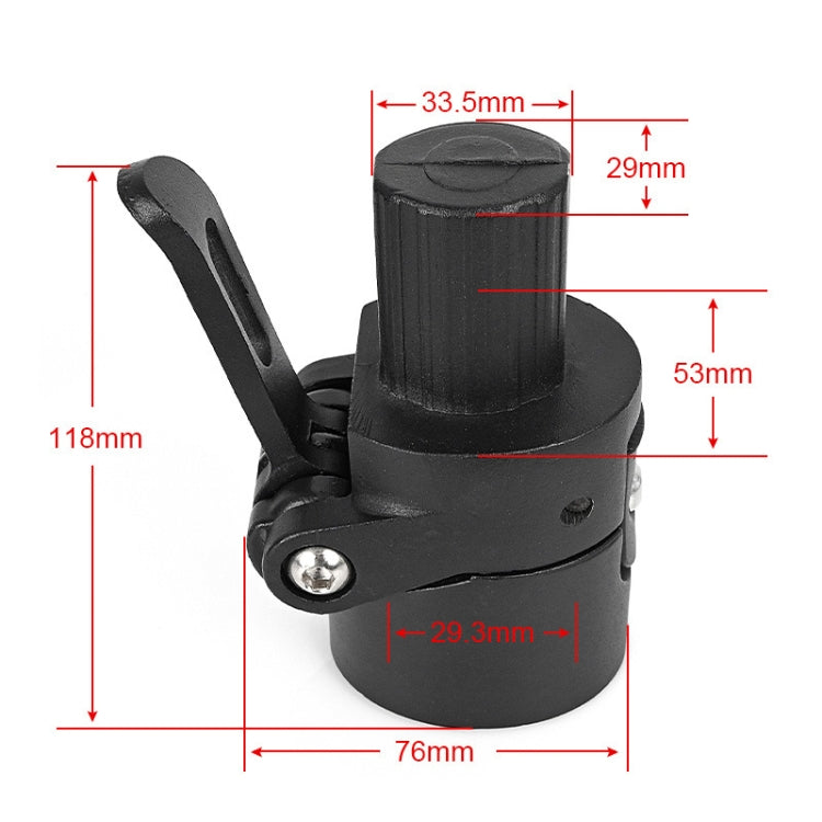 Black scooter accessory clamp with size measurements diagram (mm)