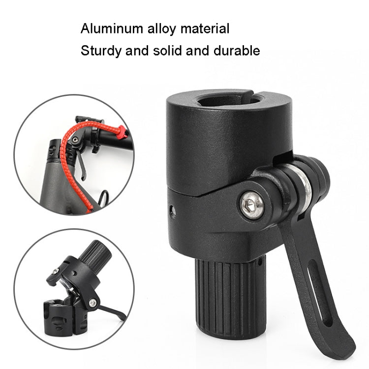 Black aluminum scooter accessory folder assembly clamp with lever handle