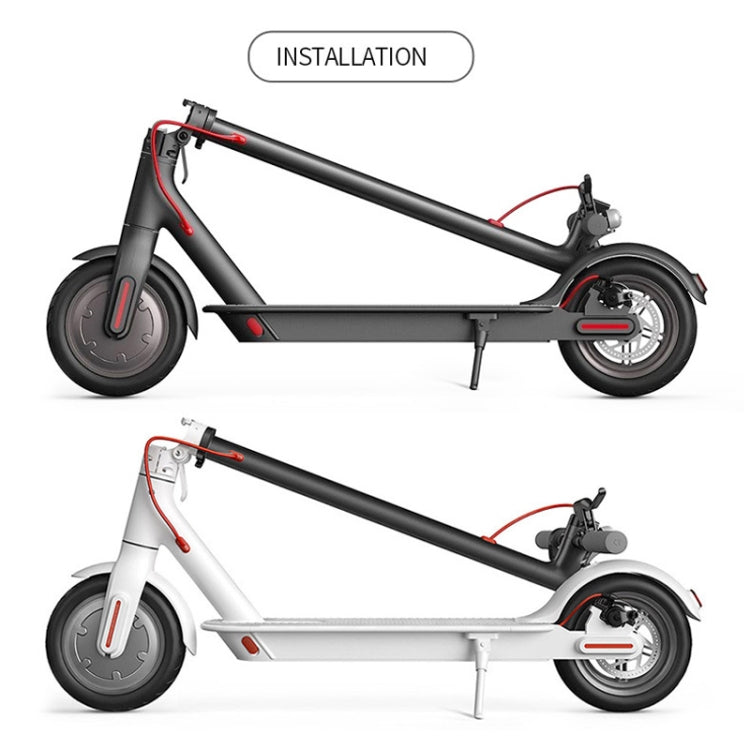 Scooter installation diagram showing front accessory clamp on black and white models