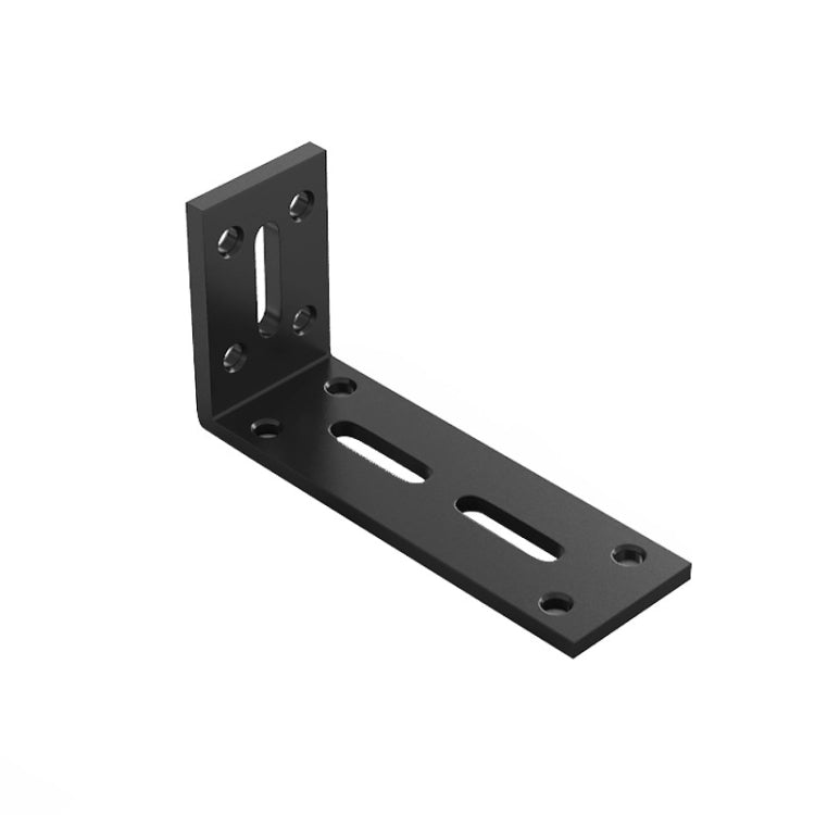 Right-angle hanging cabinet partition bracket, black metal L-bracket with bolt holes and slots