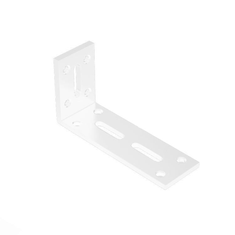 Right-angle hanging cabinet partition bracket, white L-shape with mounting holes and long slots