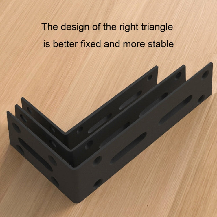 Black right-angle mounting bracket with vented slots and multiple screw holes
