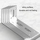Silver right-angle mounting bracket with shiny finish, wide slots, and round holes