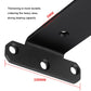 Close-up of black triangular bracket plate with four mounting holes and thickness.