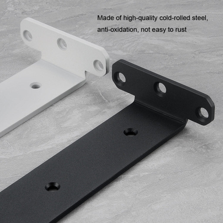 Triangular shelf partition bracket plates in black and white, with mounting holes