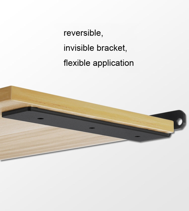 Black triangular shelf partition bracket plate with mounting holes for shelf support