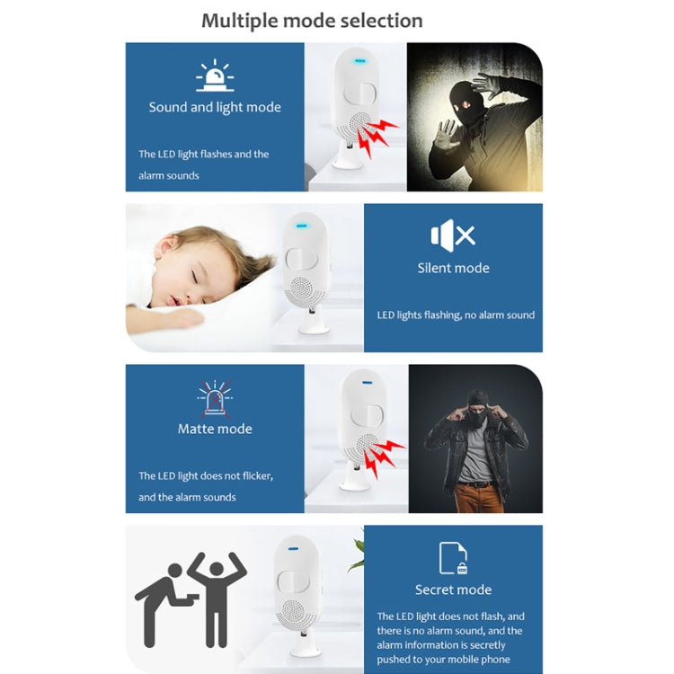 Tuya WiFi PIR motion sensor alarm with multiple alarm modes and silent option