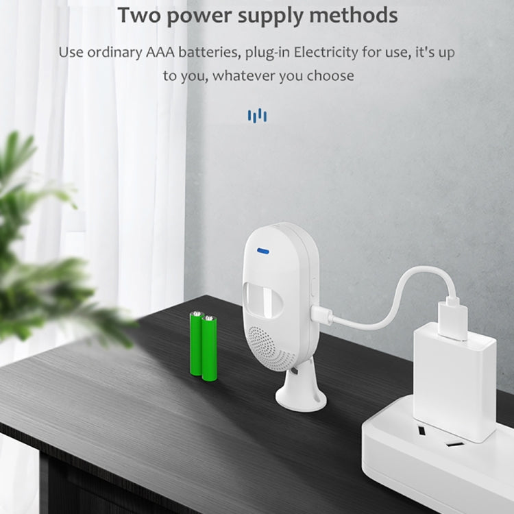 Tuya WiFi PIR motion sensor alarm with AAA battery and plug-in power option