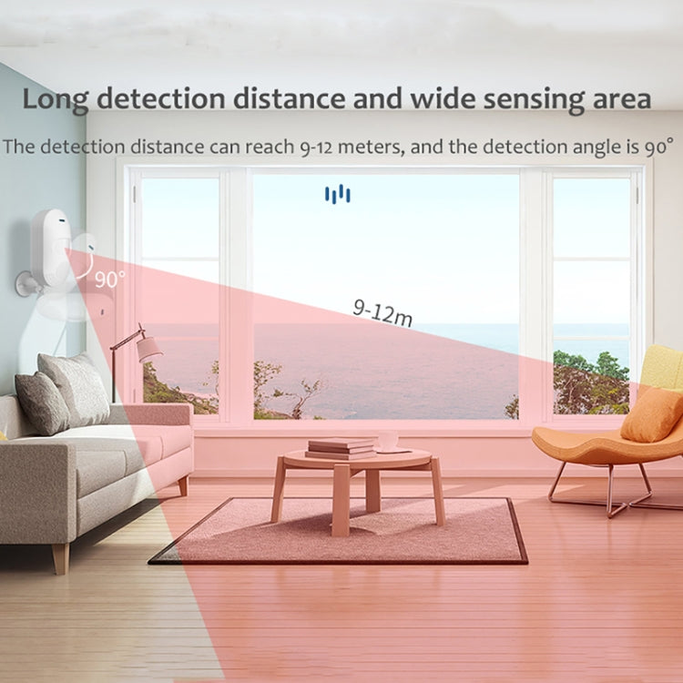 Tuya WiFi PIR motion sensor alarm with wide sensing range for room coverage