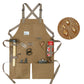 Tan/brown canvas work apron with crossed back straps and front tool pockets