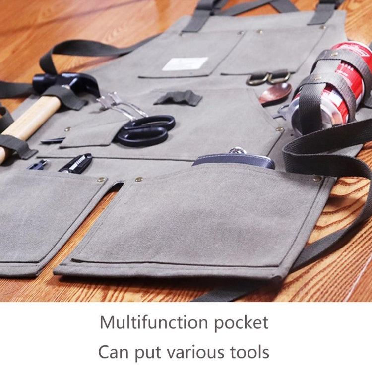 Canvas work apron with multifunction front pockets and tool-ready straps
