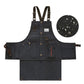 Black canvas tool apron with multi pockets, brass-tone buckles, and tool holders