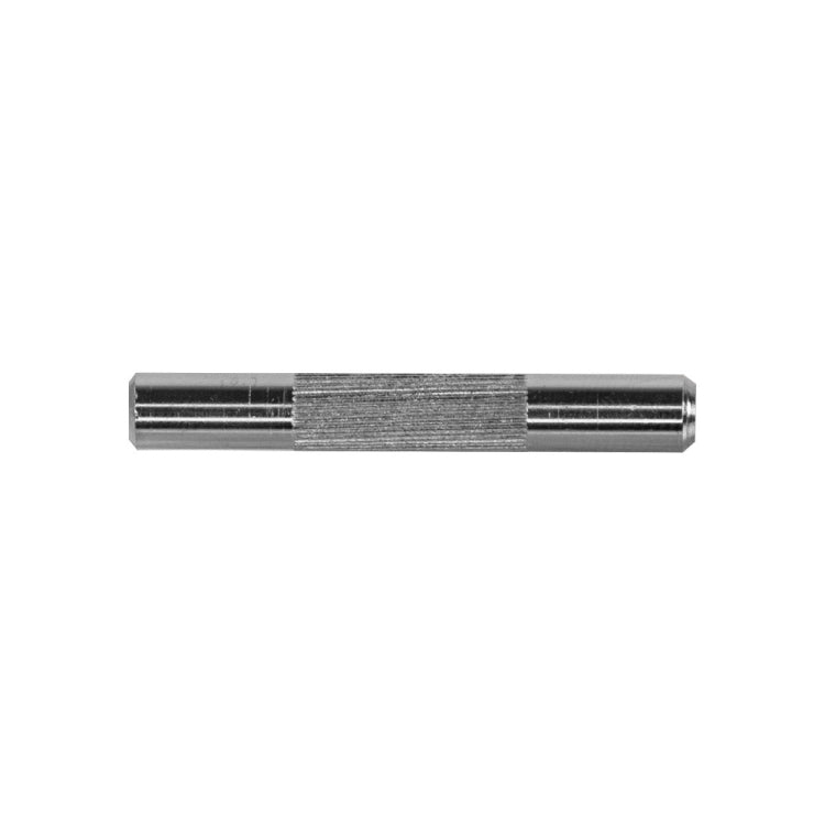 Metal dowel pin with textured center and smooth end sections, silver finish