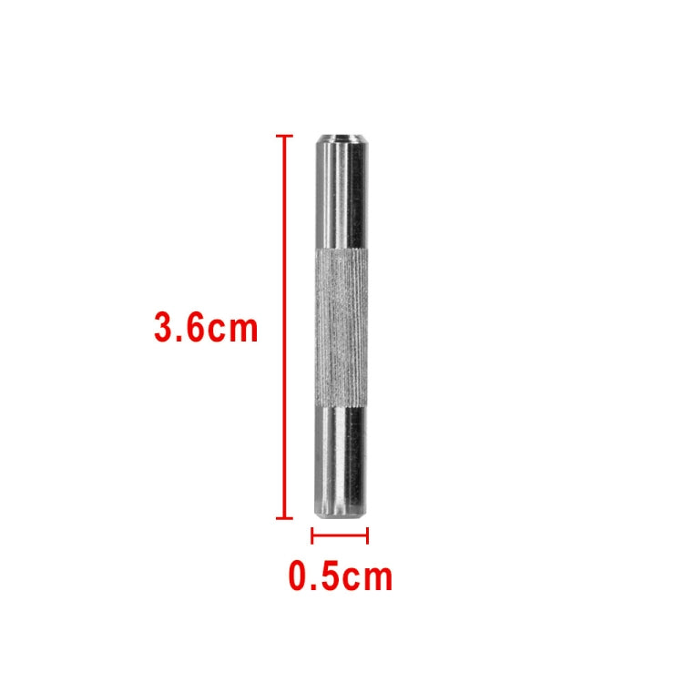Metal dowel pin size 3.6 cm x 0.5 cm, textured center and silver ends